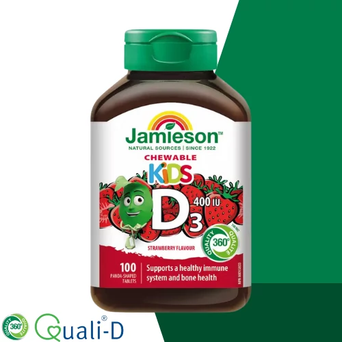Jamieson D3-vitamin Kids rágótabletta eper ízesítéssel gyerekeknek 100x