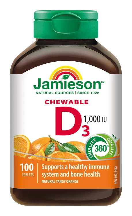 Jamieson D3-vitamin 1000IU szopogató tabletta - narancs ízesítéssel 100x