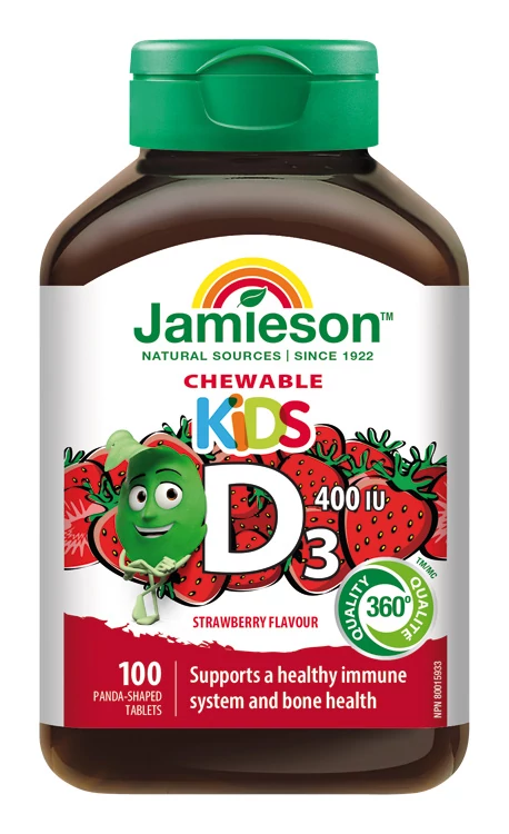 Jamieson D3-vitamin Kids rágótabletta eper ízesítéssel gyerekeknek 100x
